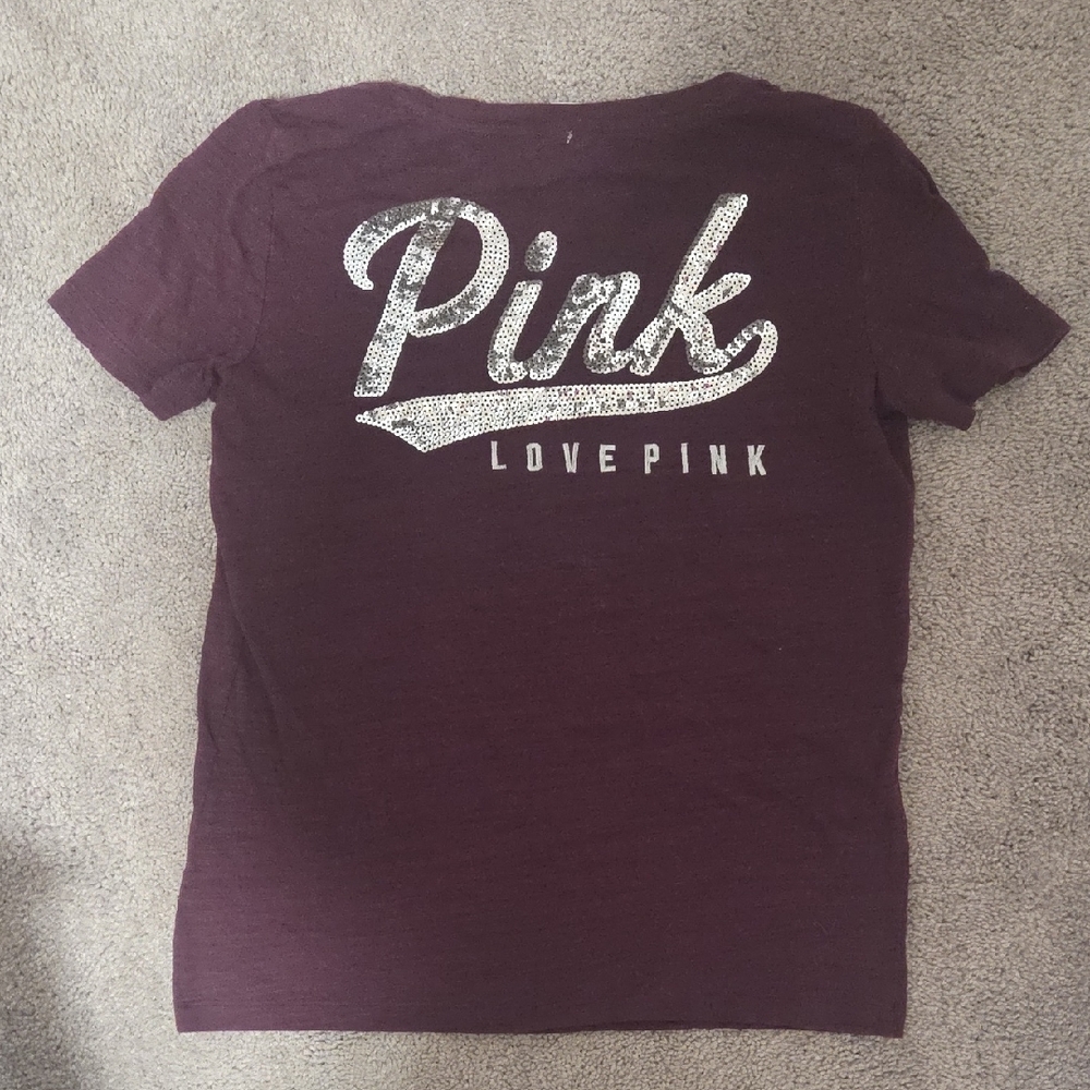 PINK Victoria's Secret Maroon Tee with Glitter Logo
